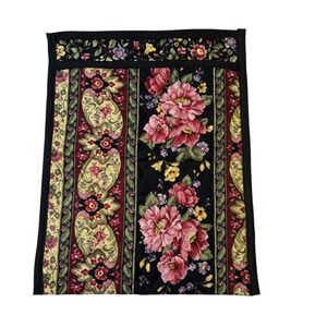 Floral Quilted Pouch Pocket Organizer Black Pink Yellow Burgundy Vintage Accent